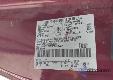 2003 Ford F-150 Lariat/Xl/Xlt из США, поврежденный, VIN 1FTRX18LX3NB10827